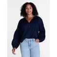 thumbnail image 2 of Time and Tru Women's Lace Insert Popover Full Sleeve Top, Sizes XS - XXXL, 2 of 6