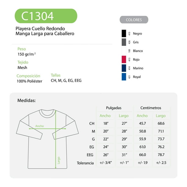 Playera Cuello Redondo Manga Larga para Caballero Color Rojo Talla Mediana 100 Poliester. Yazbek C1304 Walmart en linea