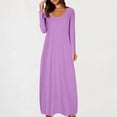 thumbnail image 2 of Lenpel Robes Maxi pour Femmes à Manches Longues, Col Rond, Couleur Unie, Robes T-Shirt, Robes Décontractées Douces, Robes d'Automne et d'Hiver (Violet, Petit), 2 of 6