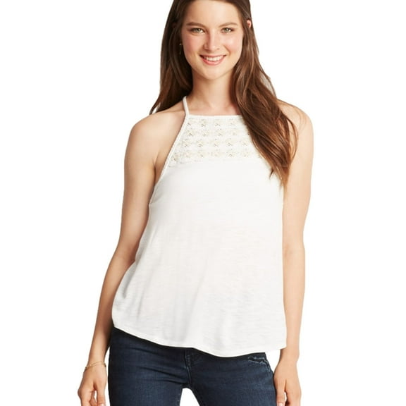 Aeropostale Womens Crochet Hi-Neck Cami Tank Top, Off-White, Juniors, Large