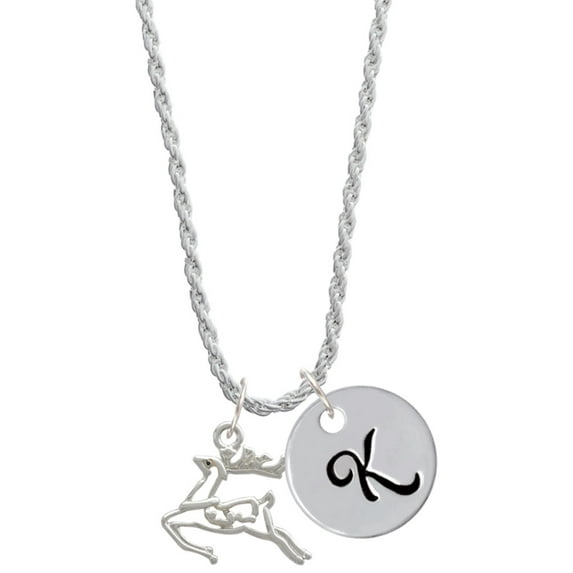 Delight Jewelry Silvertone 2-D Reindeer Silvertone Script Initial Disc - K - Charm Necklace, 20"+3"
