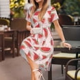 thumbnail image 3 of Honeii Watermelon Print Women’s Short Sleeve Dress, Comfortable Casual Dress, Soft Polyester Spandex Blend, Stylish Everyday Wear for Summer, Perfect for Travel and Vacation, 3 of 6