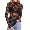 thumbnail image 2 of Tees for Women Summer Mesh Layering Shirt Slim Fit Lace Long Sleeve Blouse Ladies Tops and Blouses Black L, 2 of 9