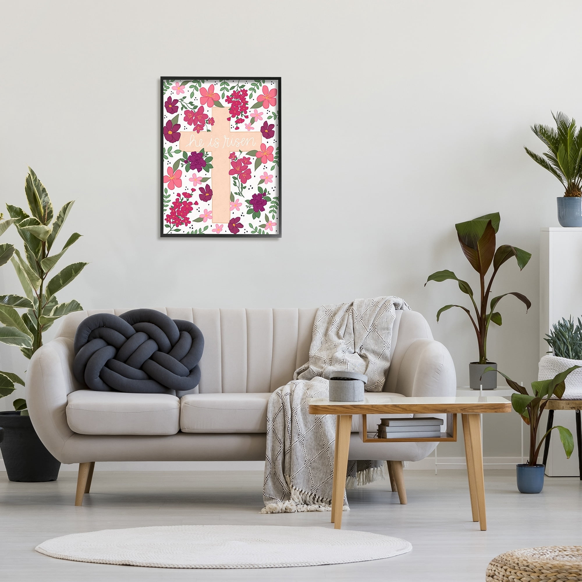 Stupell Industries He Is Risen Faith Phrase Pink Florals Cross, 24 x 30, Design by Raye Allison Creations
