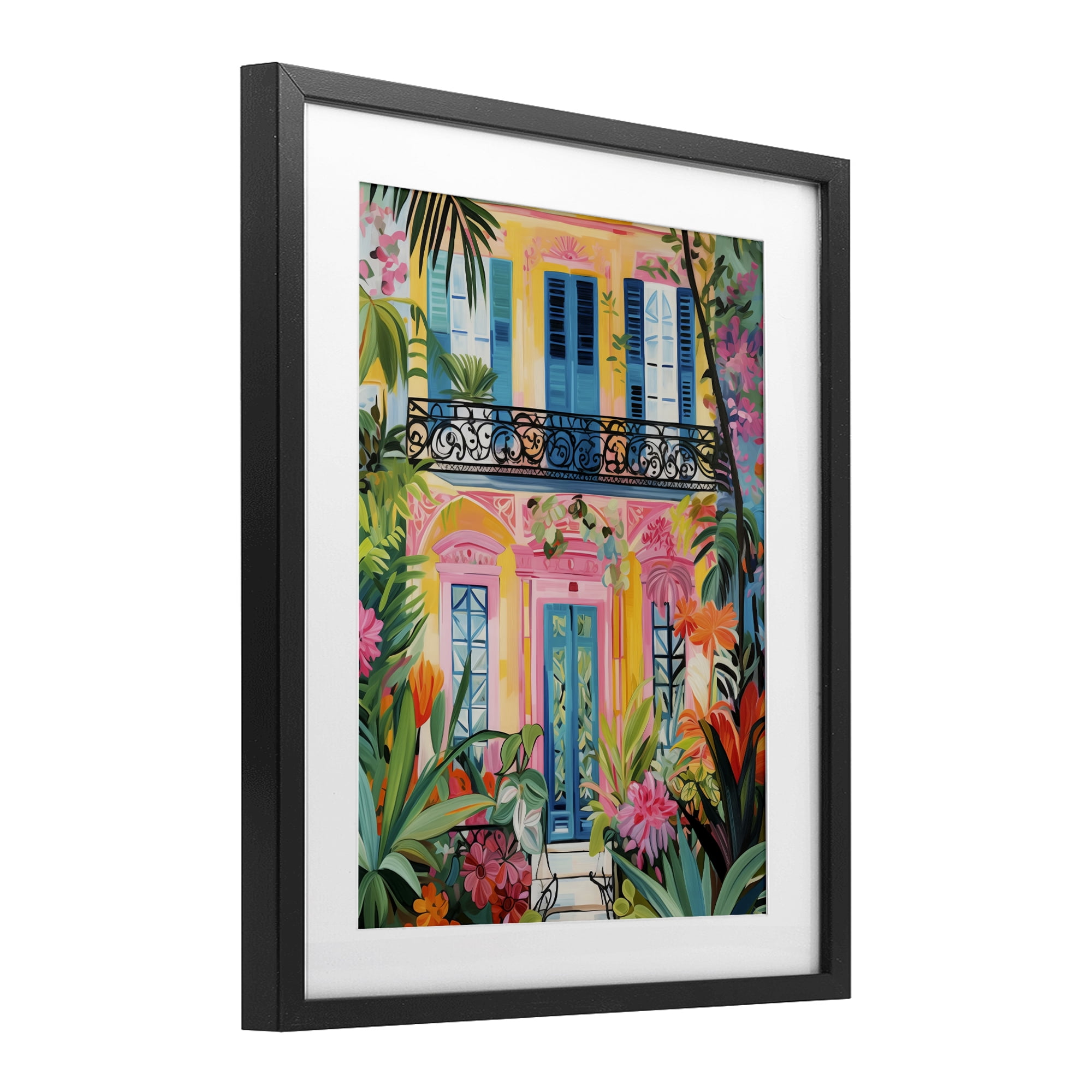 Stupell Industries Colorful Facade with Tropical Garden Black Framed Print Under Glass, design by LSR Design Studio
