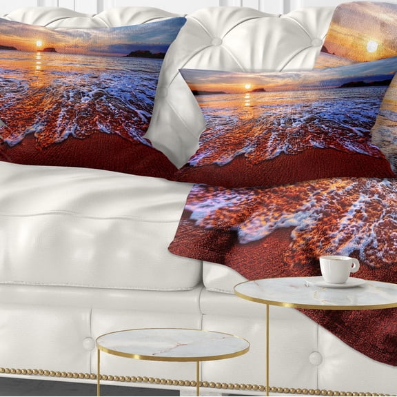 Designart Colorful Sunset with Bright Waters - Seashore Throw Pillow - 12x20