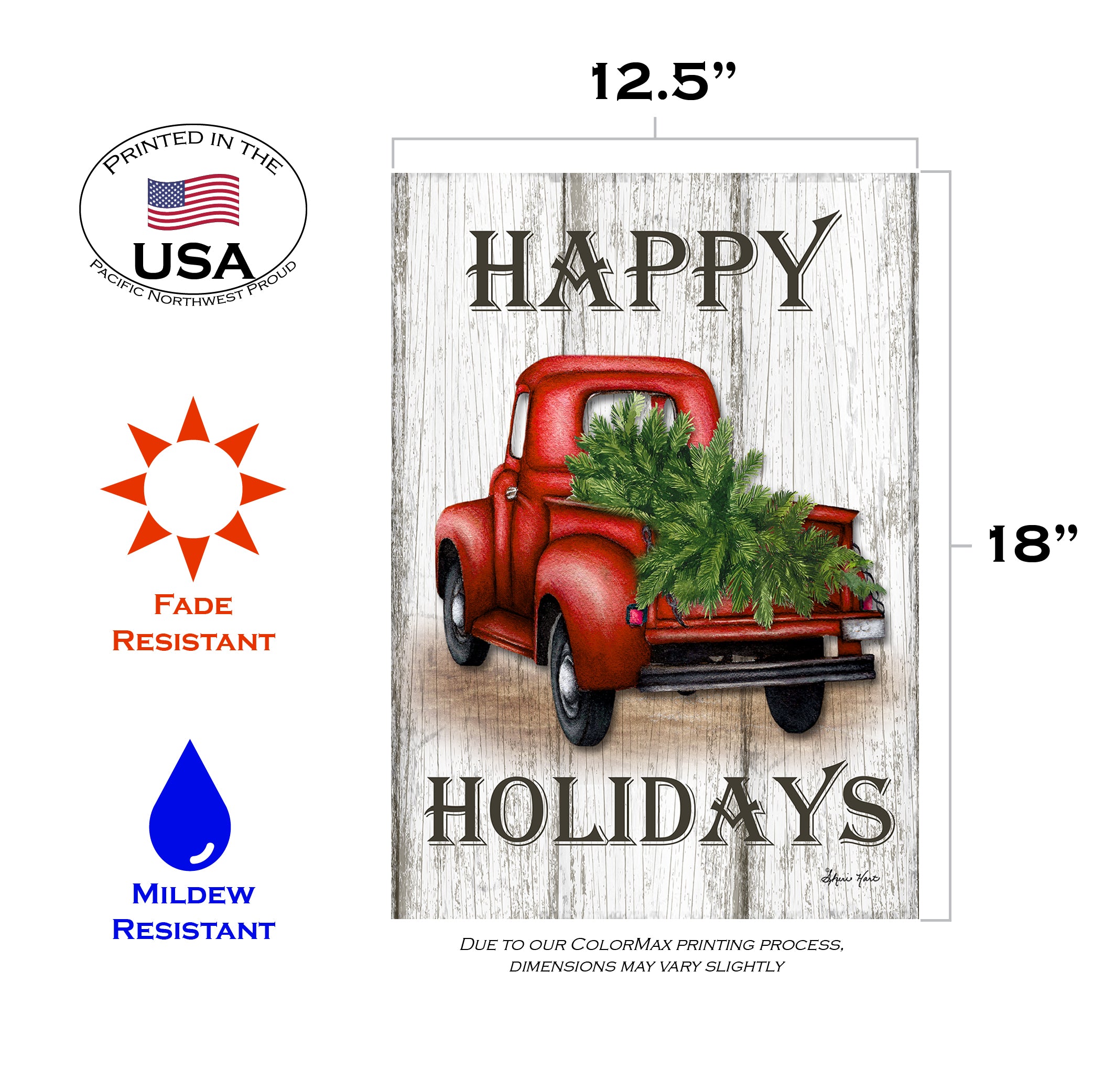 Toland Home Garden Red Truck Holidays Winter Christmas Flag Double Sided 12x18 Inch - image 2 of 5