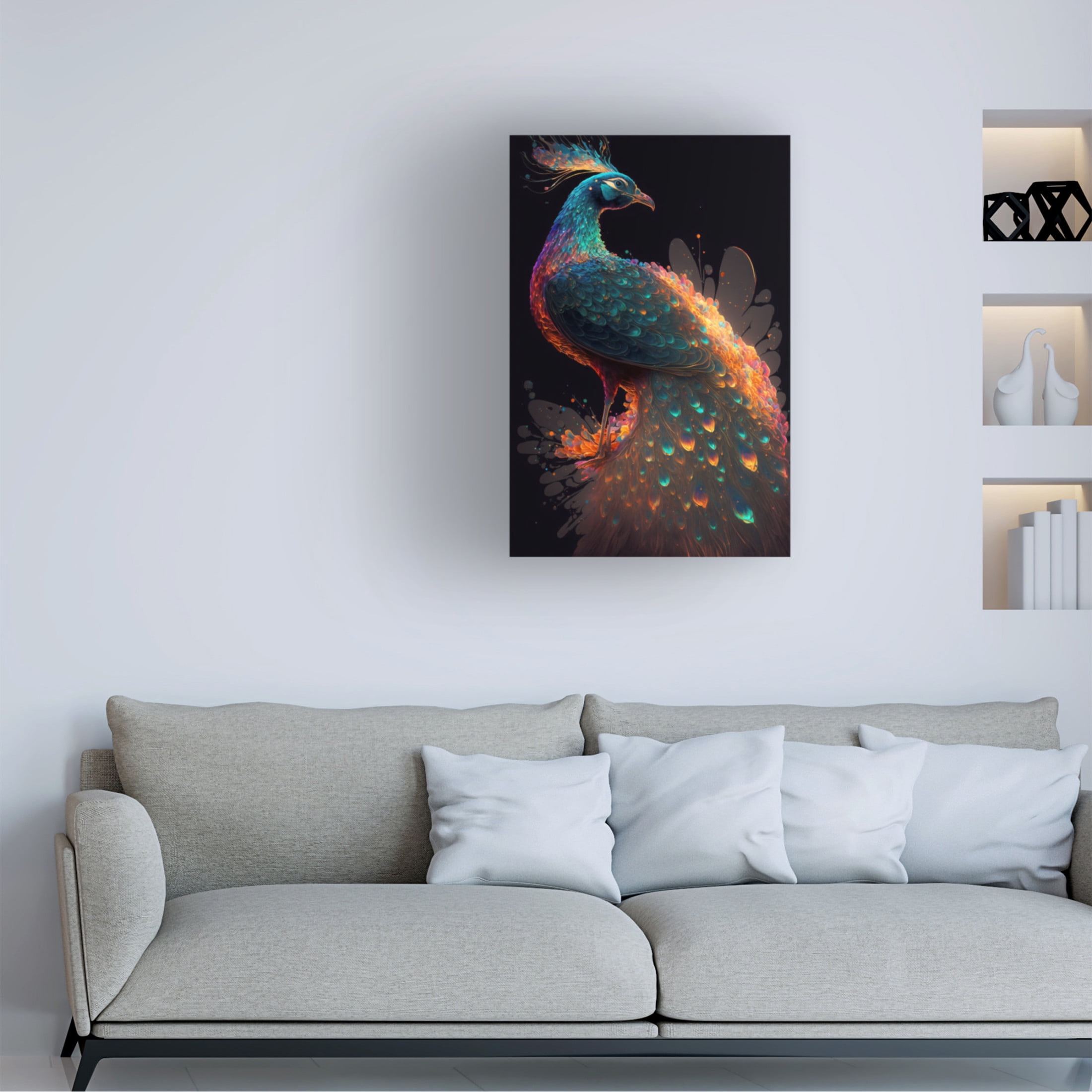 Canvas Wall Art - Ray Heere 'Proud Peacocks 8' Wall Art for Living Room, Bedroom, or Office Décor by Trademark Fine Art - 16 x 24 Inches