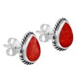 thumbnail image 2 of Vintage Framed Teardrop Reconstructed Red Coral Sterling Silver Post Earrings, 2 of 5