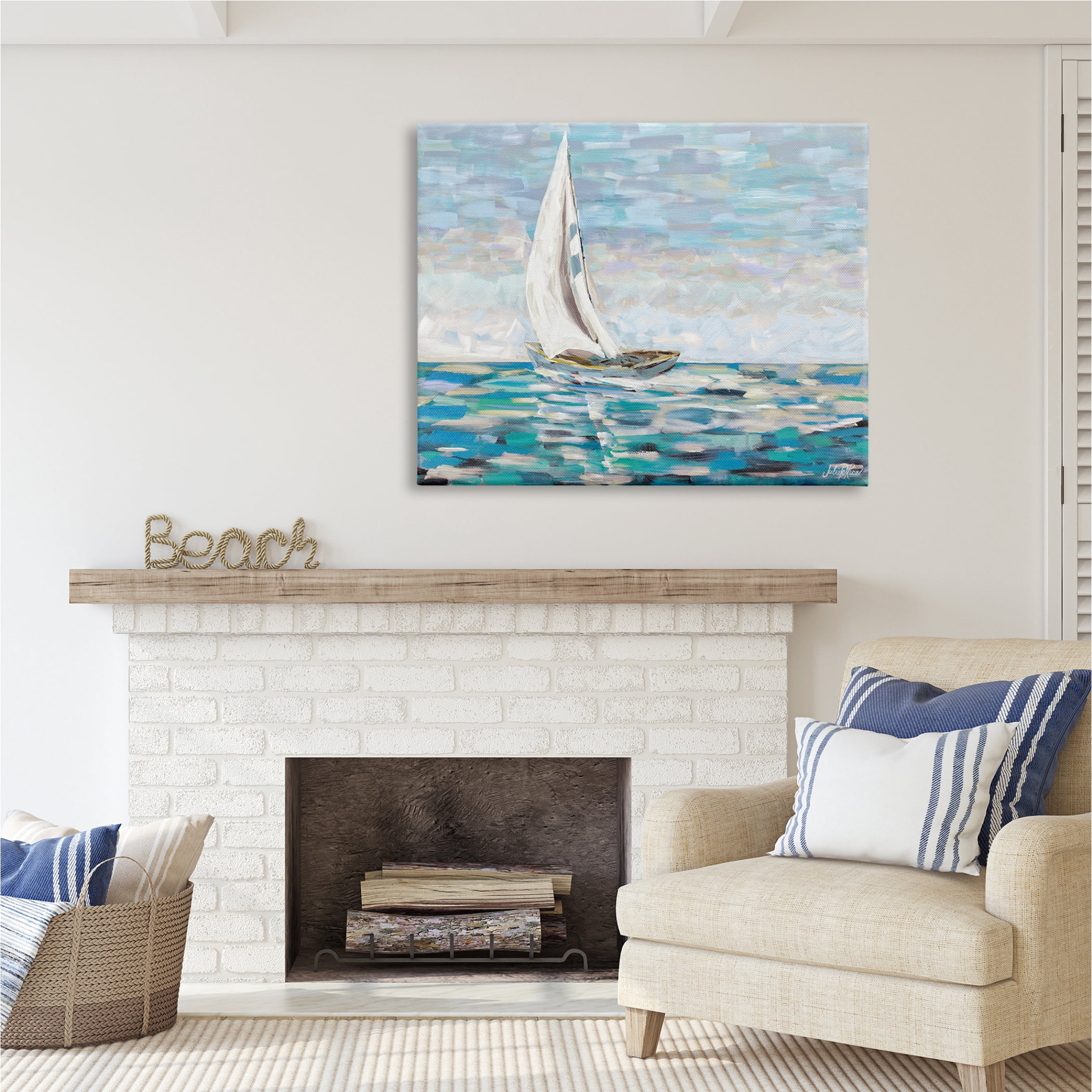 Stupell Industries Abstract Sailboat Painting Transportation Painting Gallery Wrapped Canvas Print Wall Art, 48 x 36