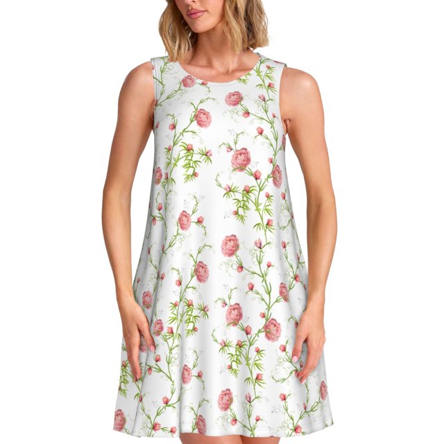 Disketp Roses Flowers para Vestido sin Mangas para Mujeres, Vestidos de Verano para Mujeres, Casual y Holgado para la Playa