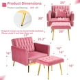 thumbnail image 5 of ACMEASE Velvet Accent Chair with Adjustable Armrests and Ottoman, Pink, 5 of 7