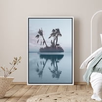 PixonSign Framed Canvas Print Wall ArtNeon Palm Tree Island Reflection Coastal Ocean Photography Realism Bohemian Scenic Colorful Multicolor Pastel for Living Room, Bedroom, Office - 24"x36" White