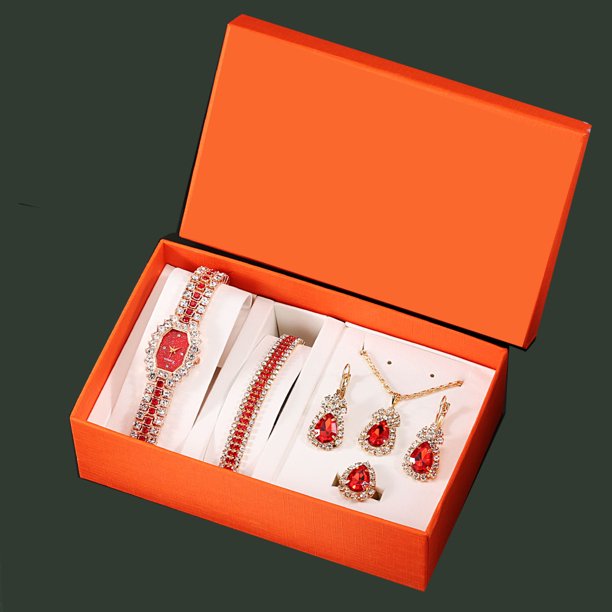 Reloj de cuarzo con correa de acero y diamantes pequeños de lujo para mujer, pulsera, collar, pendientes, caja de regalo