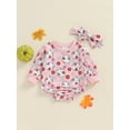 thumbnail image 2 of Nygoyerh Baby Girl Rompers 3M 6M 12M 18M Crew Neck Long Sleeve Playwear Flower Ghost Print Jumpsuits Halloween Bodysuits with Headband Newborn Infant Clothing for Casual, 2 of 8