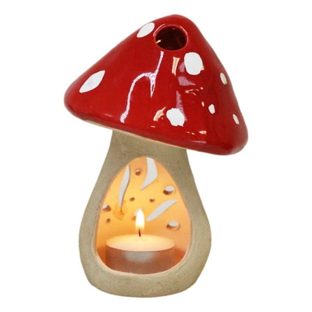 Whimsical Cottage Magic Red Toadstool Mushroom Ceramic Votive Candle Holder