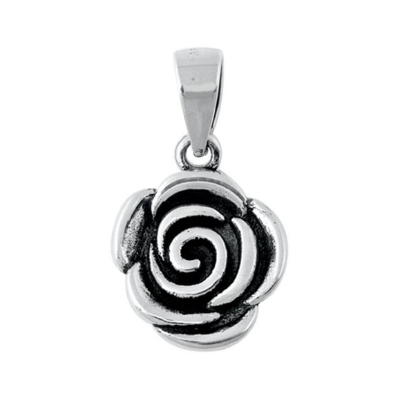 Sterling Silver Rose Pendant Flower Oxidized Detail Filigree Swirl Charm Jewelry Female Unisex