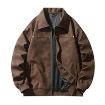 Qulqfy Men Winter Jacket Trucker Lapel Motorcycle Long Sleeve Leather Zip Up Streetwear Bronze Vintage Jackets Coats for Men XL