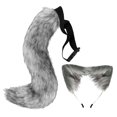 thumbnail image 2 of Disfraz de cola larga de piel sintética para fiestas temáticas de animales, orejas de zorro, aro para el pelo para Gris oscuro jinwen Traje de juego de cosplay, 2 of 8