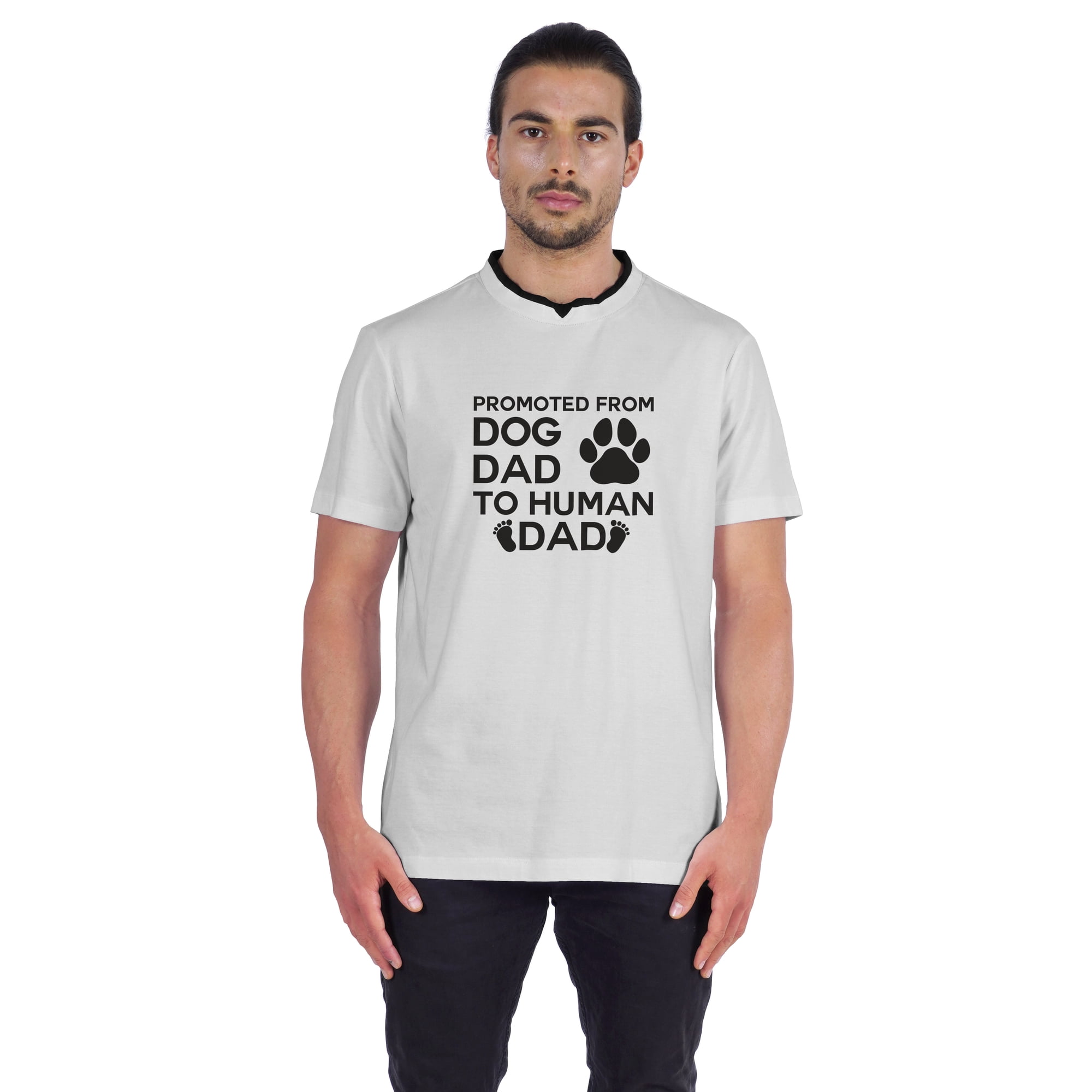 Inkmeso Men s Promoted From Dog Dad To Human Dad Graphic Quote Tshirt For Pregnancy Announcement Jersey Shirt