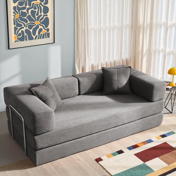 YINIX 78.6" Sofa Couch with Two Pillows, Comfy Modular Convertable Sofa Bed for Living Room, Gray