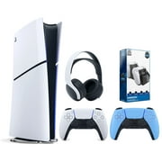 Sony Playstation 5 Digital Edition Console with Extra Blue Controller, White PULSE 3D Headset and Surge Dual Controller Charge Dock Bundle