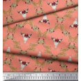 thumbnail image 3 of Soimoi Orange Cotton Duck Fabric Floral & Cow Skull Head Damask Printed Craft Fabric by the Yard 56 Inch Wide, 3 of 3