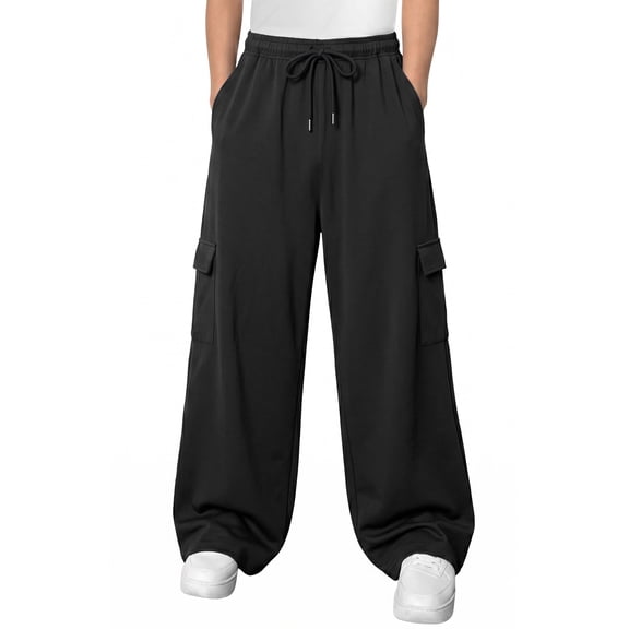 WQD Mens Cargo Sweatpants Baggy Gym Sweat Pants Drawstring Wide Leg Casual Lounge Pants with Pockets