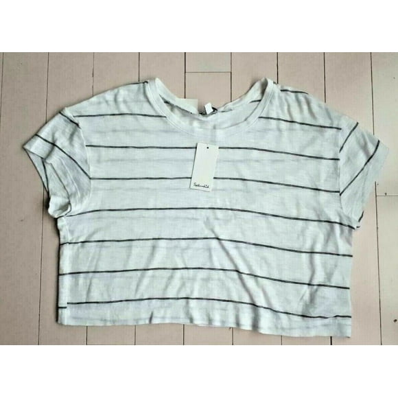 SPLENDID RT0920X Crop Stripe Tee Shirt White / Black ( L )