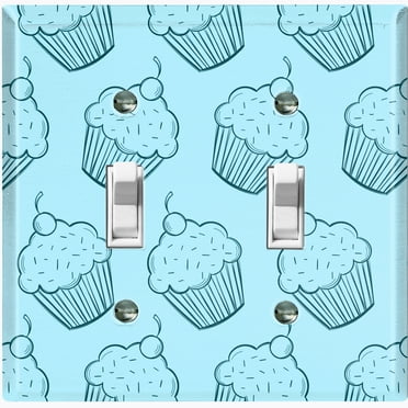 Metal Light Switch Wall Plate Outlet Cover (Cupcake Sprinkles Dessert Treat Teal Pattern - Double Toggle)