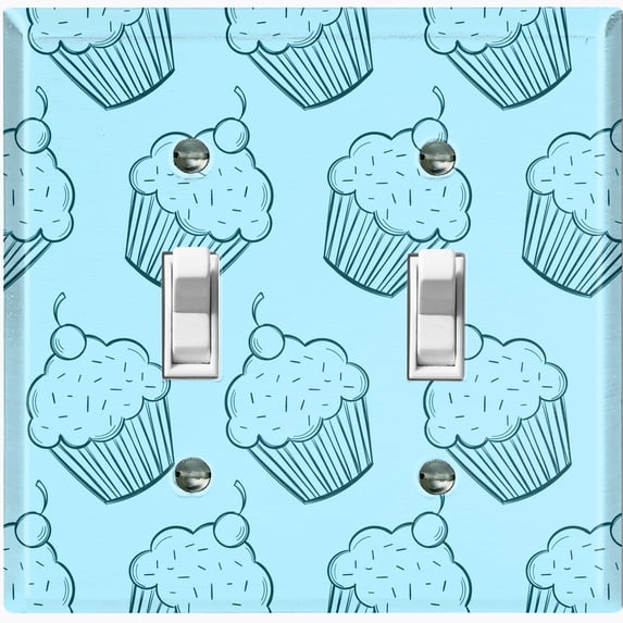 Metal Light Switch Wall Plate Outlet Cover (Cupcake Sprinkles Dessert Treat Teal Pattern - Double Toggle)