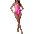 thumbnail image 2 of INSPIRE CHIC Conjunto de Bikini Monokini de Color Bloque para Mujeres, Traje de Baño de Una Pieza con Anillo en O y Lazos Lateral, Pequeño Rosa Rojo, 2 of 5