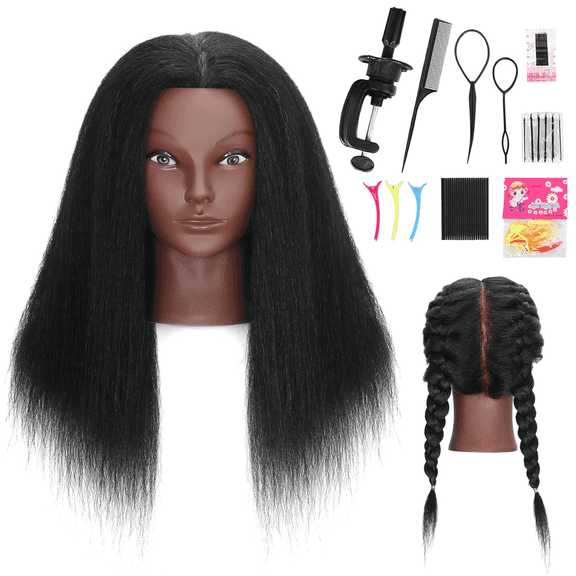 Mannequin Head with 100% Human Hair, Manikin Head Human Hair Cosmetology Doll Head for Hair Styling Hairdresser Practice Braiding with Table Clamp Stand and Tools (14 inch)