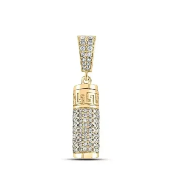 1.00Ct Round Cut Lab Created Diamond Urn Cylinder Charm Pendant in 14K Yellow Gold Plated