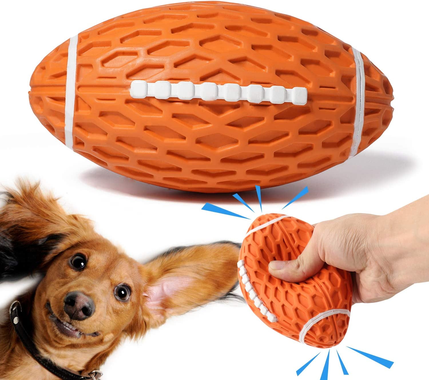 BAMAIA Dog Toys Ball Pet Squeaky Toys Rubber Rugby Ball Interactive and