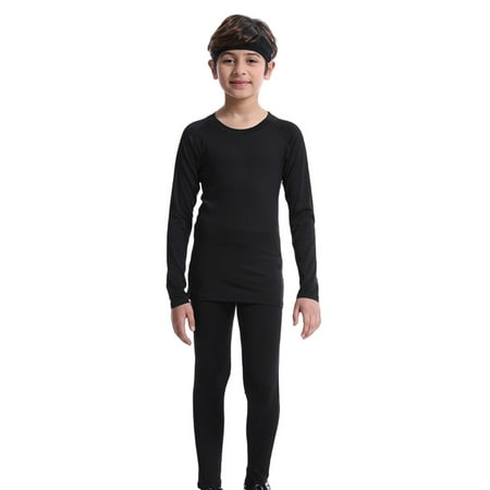 XIMIN Kids Soft Fleece Lined Thermal Underwear Long Johns Boys Girls Solid Color Underwear for Skiing Base Layer Long Underwear Winter Set