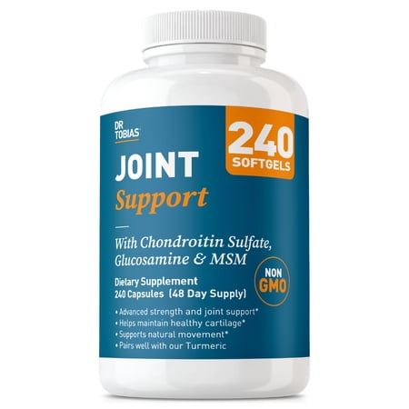 Dr. Tobias Joint Support Supplement with Glucosamine Chondroitin MSM, Supports Connective Tissue, Function & Flexibility, Extra Strength Joint Supplements for Men & Women, 240 Capsules