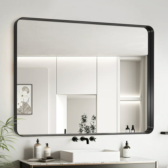 Dtwnek 72x40 Inch Black Aluminium Frame Wall Mirror for Bathroom, Living Room