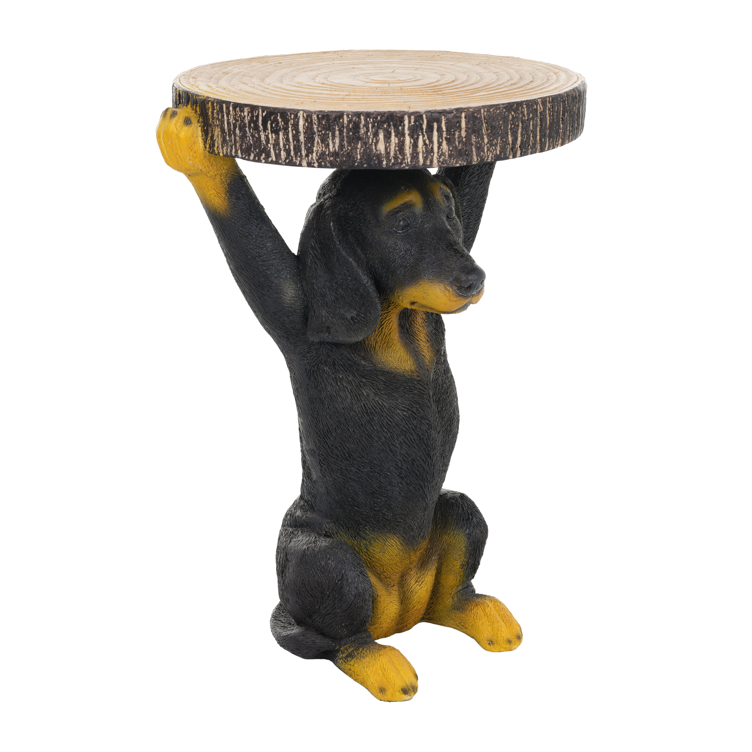 Pedestal Side Table, 22.17 Inch Hand-Painted Dog Shape End Table for Patio Garden, Black and Brown
