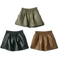 thumbnail image 5 of GYRATEDREAM 2-14Y Girls PU Leather Shorts Toddler Baby Elastic High Waist Fashion Wide Leg Mini Skirts with Pockets Kids Children Fall Winter Clothes Brown, 5 of 6
