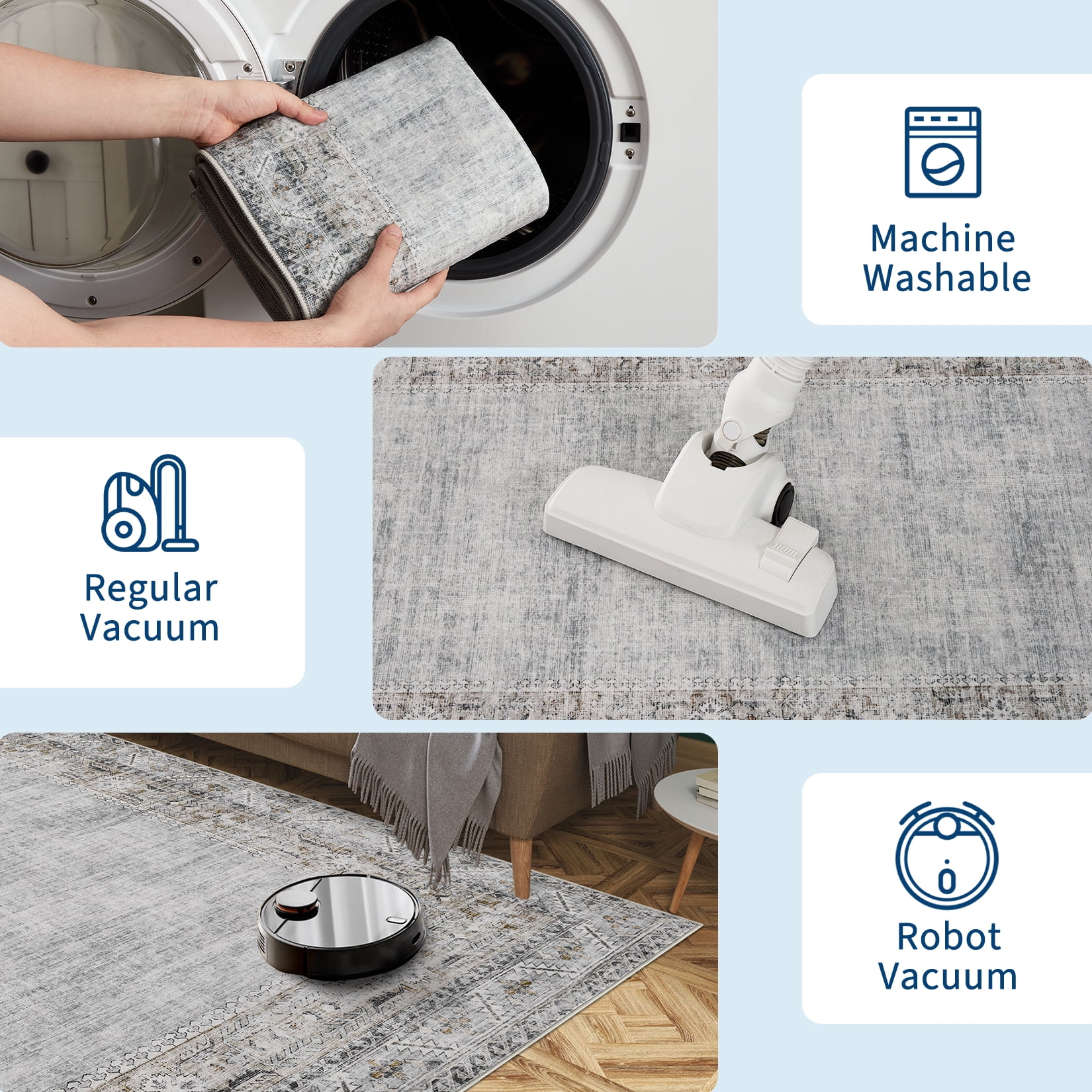 Hasoo Washable Office 9' x 12' Indoor Carpet Polyester Gray Green Stain-Resistant Border Area Rug for Room Decor