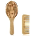 thumbnail image 1 of Bamboo Paddle Hair Brush and Comb Set, 1 of 2