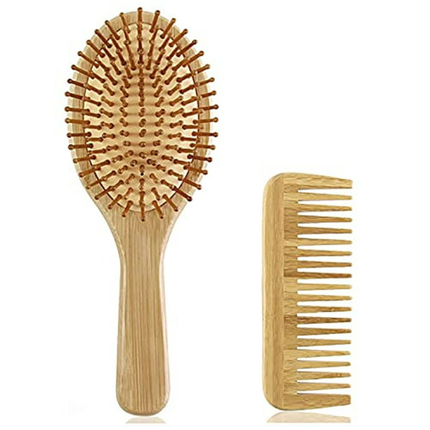 Bamboo Paddle Hair Brush And Comb Set Natural Eco-Friendly No Wooden  Hairbrush Reduce Frizz And Massage Scalp Thin Long Curly For Women Men And  Kids 