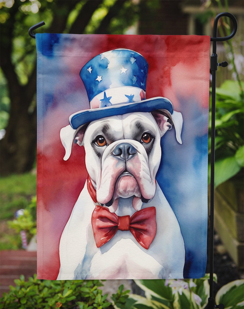 White Boxer Patriotic Garden Flag 11.25 in x 15.5 in
