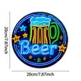 thumbnail image 2 of HELLOYOUNG LED Neon Beer Sign Wall Art for Bar, 8 Inch Round Metal Pub Decor with Colorful Mug and Stars for Home Tavern, 2 of 6