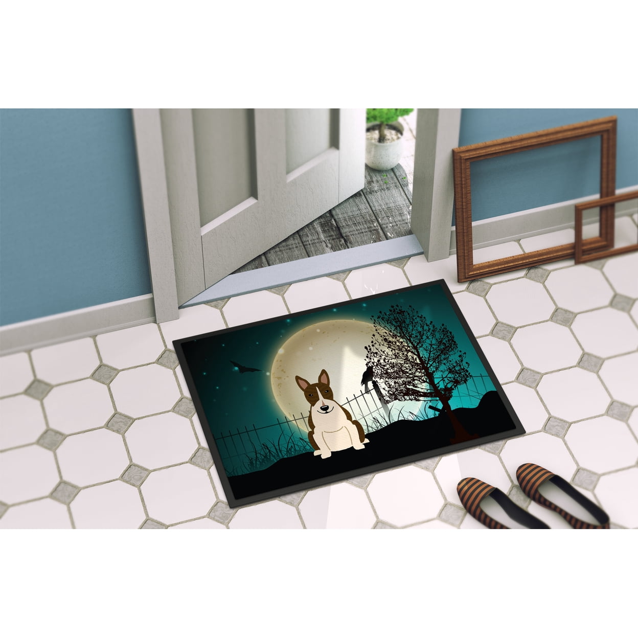 Carolines Treasures Halloween Scary Bull Terrier Dark Brindle Door Mat Indoor Rug or Outdoor Welcome Mat 24x36 Doormat