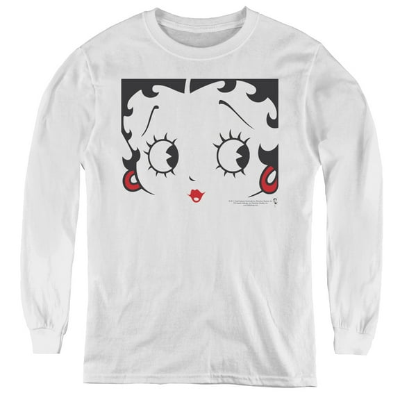 Betty Boop Close Up Youth Long Sleeve T-Shirt Tee White