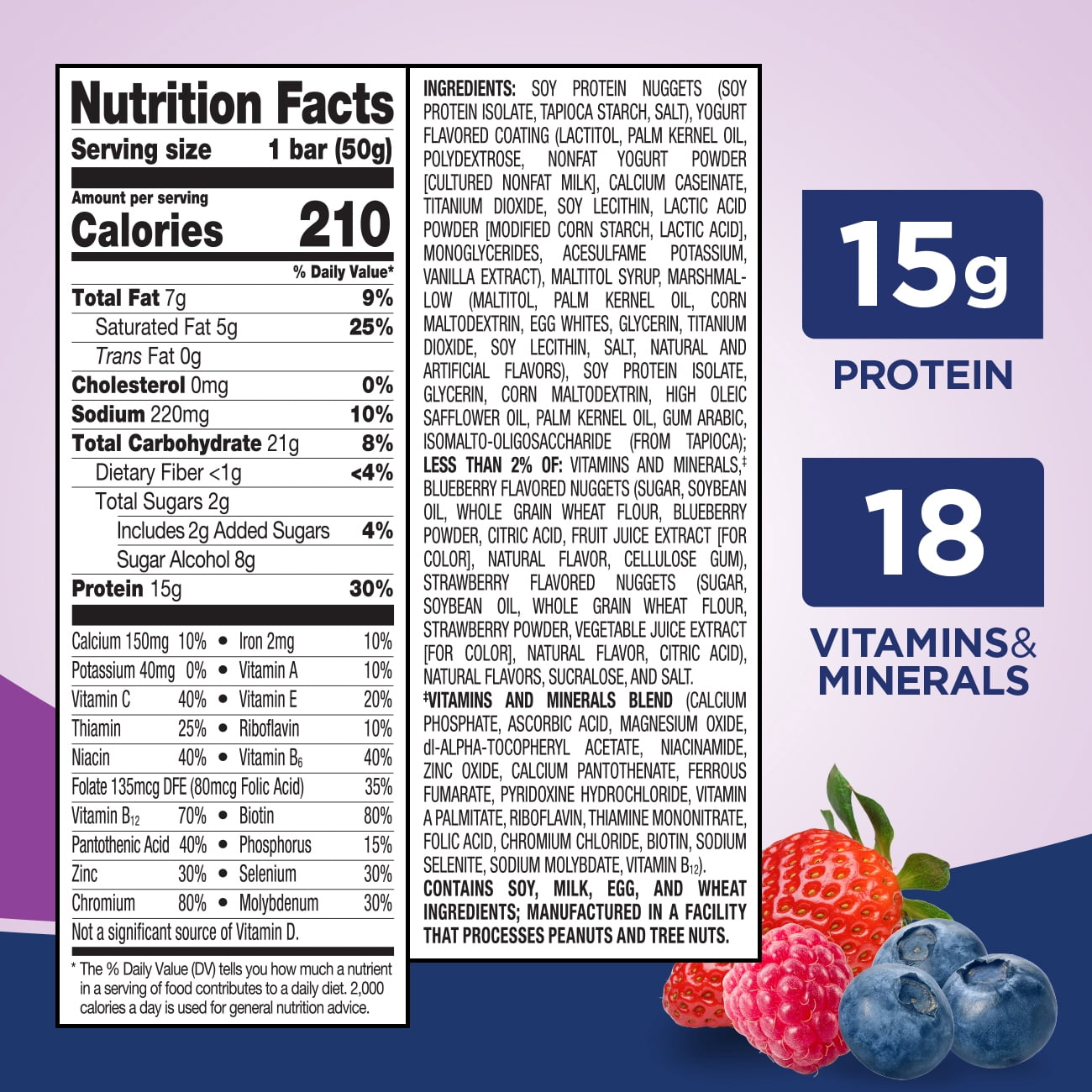 Ensure High Protein Bars, 20 Bars, On-the-Go Nutrition, 15g Protein for Muscles, Mixed Berry