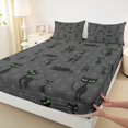 thumbnail image 3 of Manfei Black Green Cat Print Twin Sheet Sets, Gothic Skull Skeleton Twin Fitted Sheet, Cartoon Animal Theme Flat Sheet, Super Cozy Room Decor, 3-Piece, 3 of 7