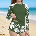 thumbnail image 3 of Einccm Girls Two-Piece Swimsuit Set for 6-15 Years - Long Sleeve Conservative Swimwear with Tropical Leaf Print, Sun Protection for Beach, Surfing and Casual Wear, 3 of 6
